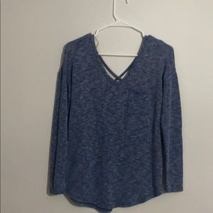Blue sweater/long sleeve crossed back